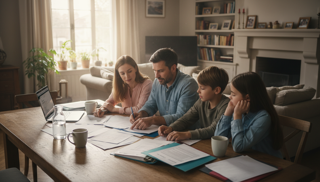 Person reviewing estate planning documents at a kitchen table